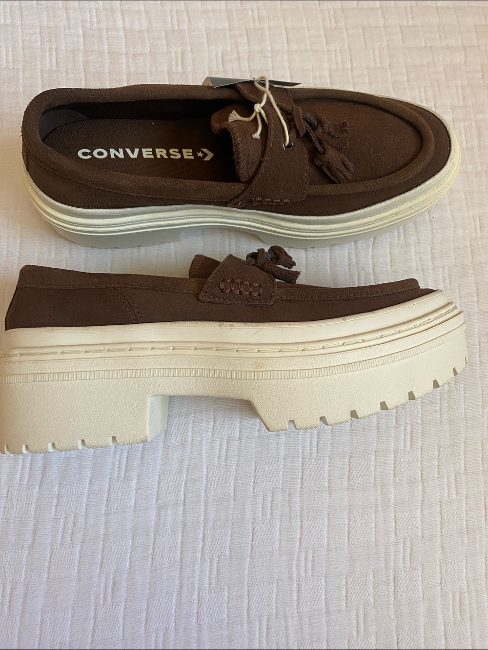 CONVERSE Brown Canvas Platform Tassel Moccasin